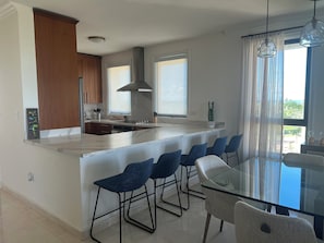 Ático Premier | Cocina privada | Frigorífico, microondas, horno y placa de cocina