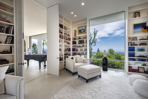 Televisión, chimenea y reproductor de DVD 