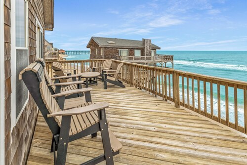 Oceanfront OBX Getaway with Hot Tub • Game Room • Epic scenery • backyard Beach!