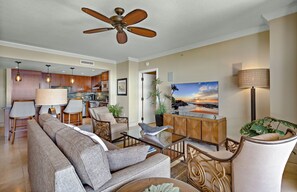 TV, DVD player, stereo - Maui Resort Rentals: Honua Kai Konea 929 – 9th Floor 3BR W/ Stunning Ocean Views from All 3 Bedrooms! (Lahaina)