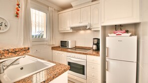 Fridge, microwave, oven, coffee/tea maker