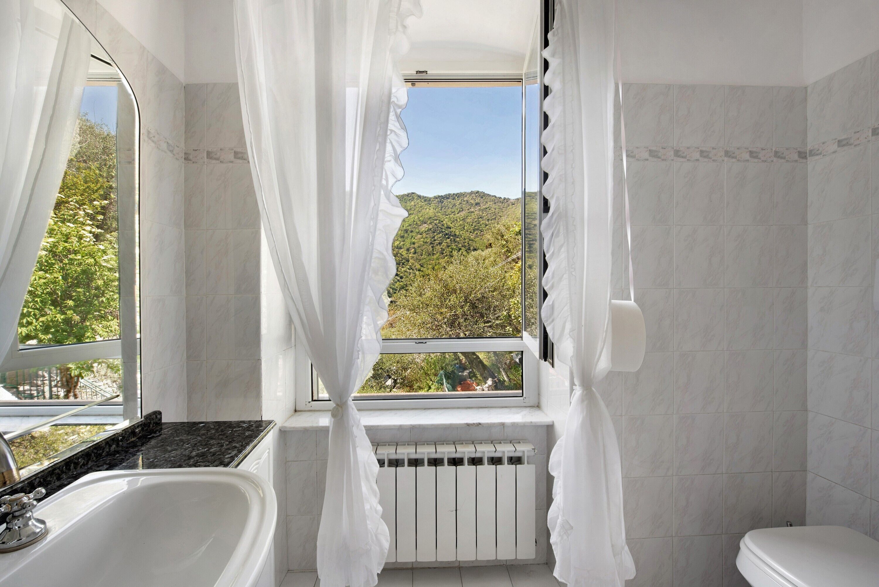 Bathtub, hair dryer, towels