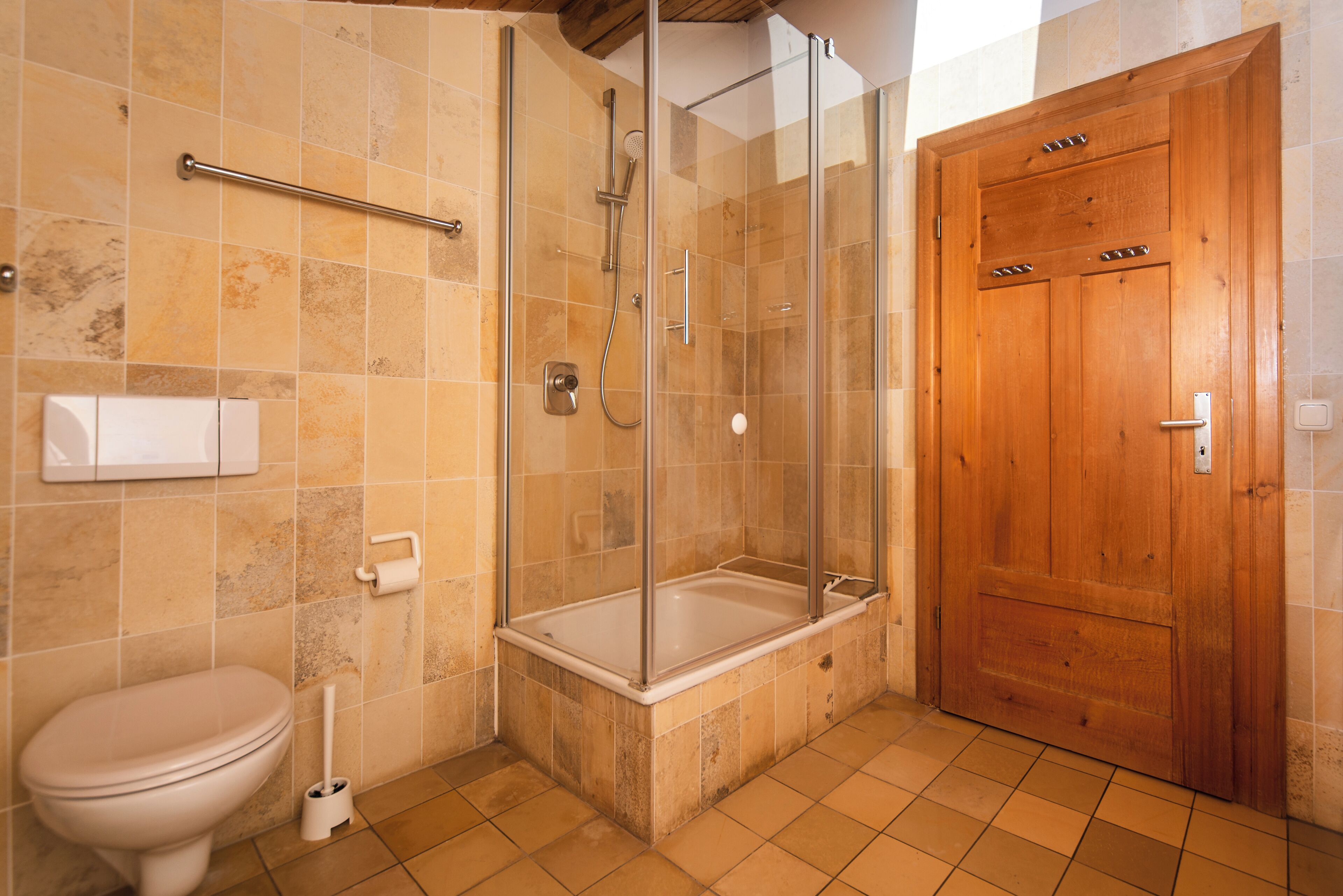 Combined shower/tub, hair dryer, towels