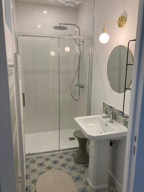 Regadera, secadora de cabello, toallas, papel de baño