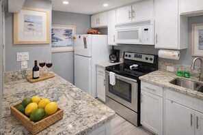 Condo, Multiple Beds, Balcony, Partial Sea View | Private kitchen | Fridge, microwave, oven, stovetop - Gulfview II #604 (South Padre Island)