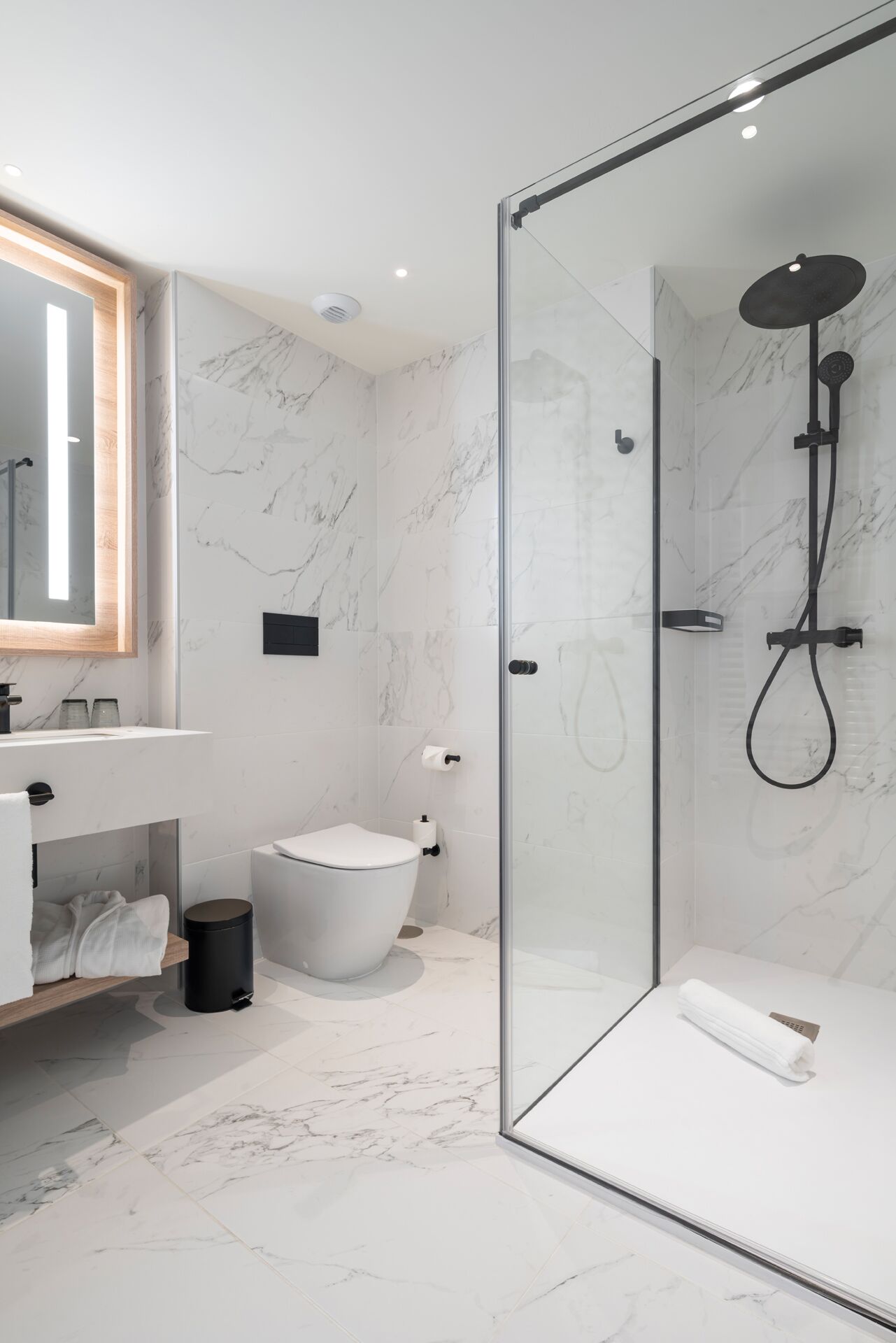 deluxe double or twin room | bathroom | shower, hair dryer, dressing gowns, slippers