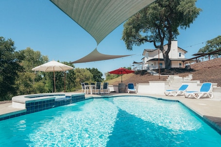 A heated pool. Paso Wine Country Farmhouse | Pool, Spa, Game Room