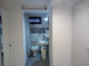 Combined shower/bathtub, hair dryer, towels