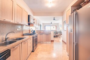 Fridge, microwave, oven, dishwasher