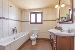 Ensemble baignoire-douche, séchoir à cheveux, serviettes fournies, savon