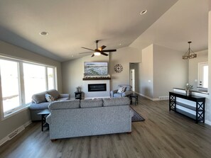 Smart TV, fireplace, table football