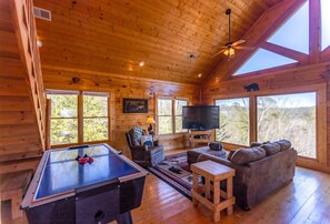 Smart TV, fireplace, video games, table football