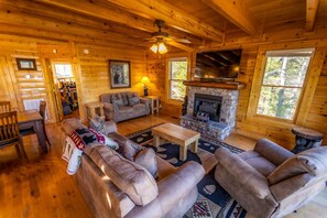 Smart TV, fireplace, video games, foosball