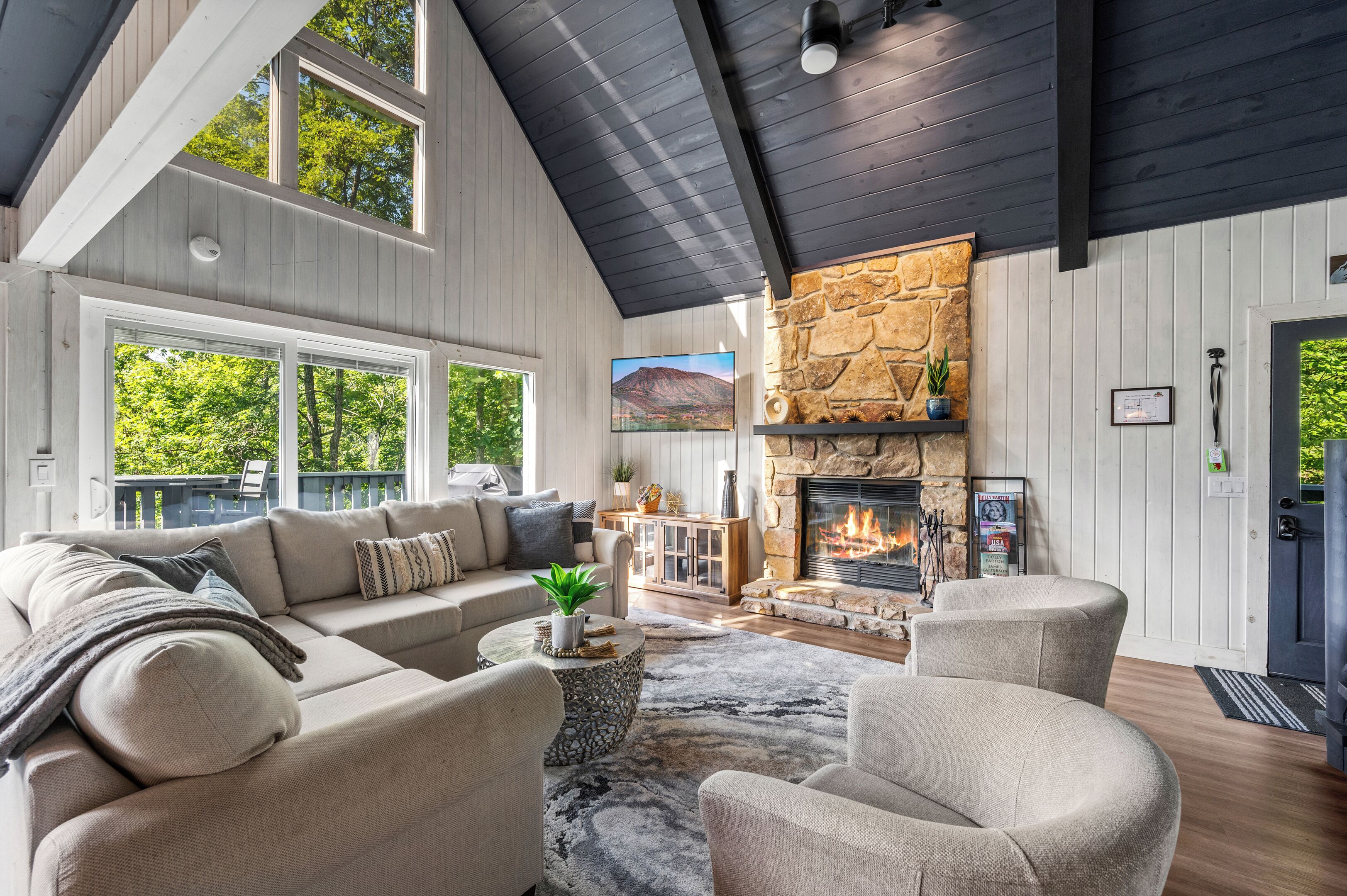 Smart TV, fireplace, table football