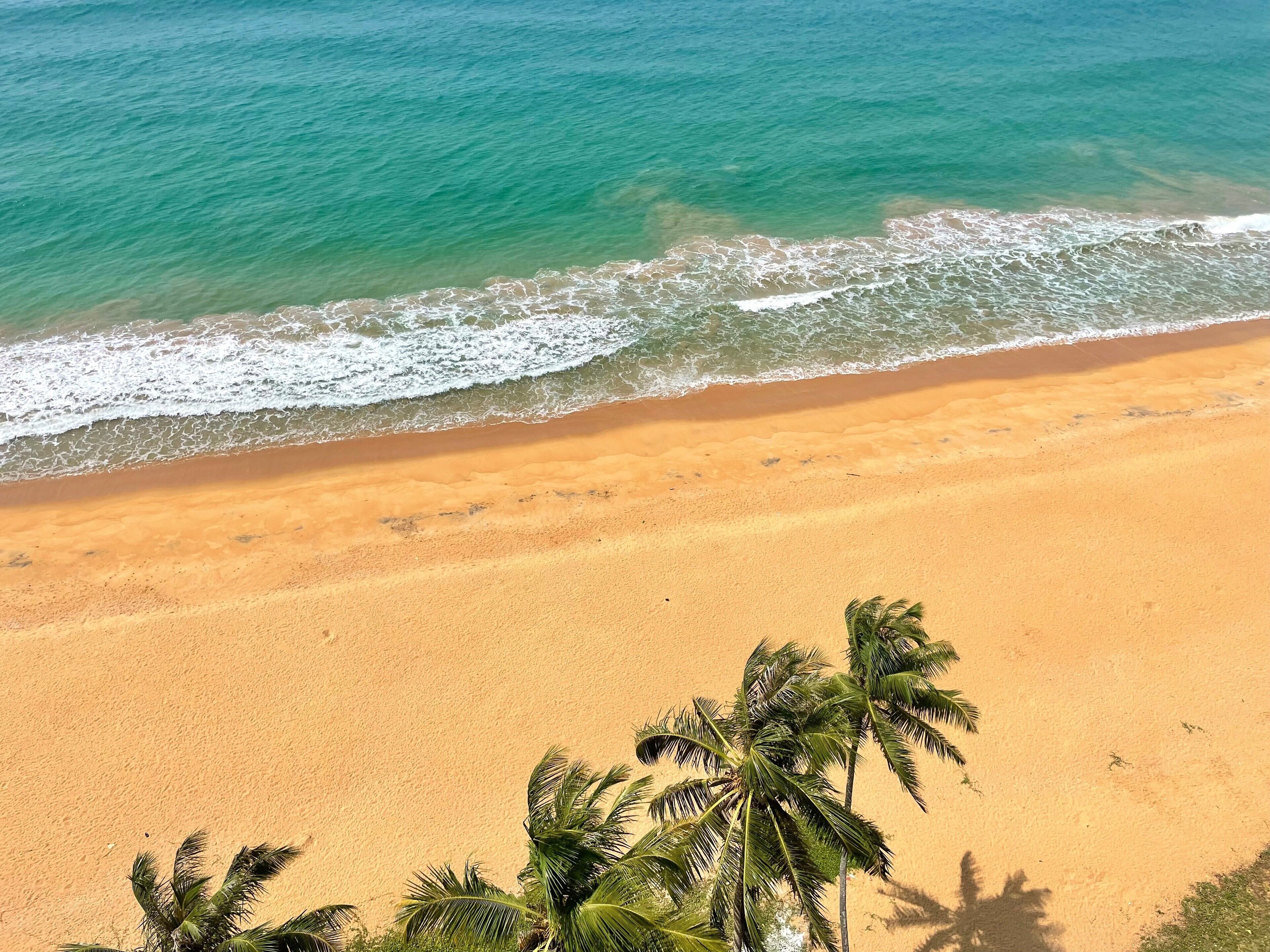 On the beach, sun-loungers, beach towels