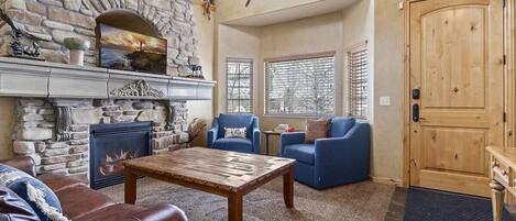 Smart TV, fireplace, table football