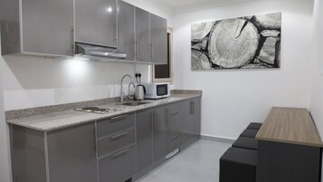 Family Apartment, 2 Bedrooms | Private kitchen | Mini-fridge, microwave, electric kettle, freezer