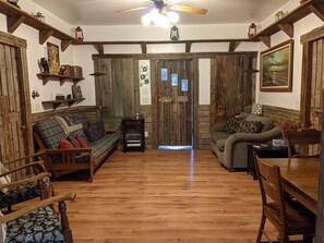 TV, DVD player, books, video library