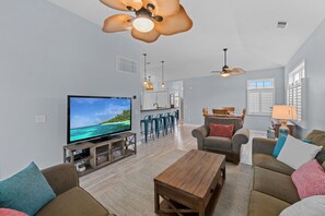 TV connectée, lecteur de DVD, livres, vidéothèque