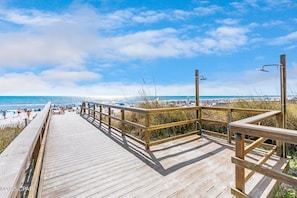 On the beach, sun-loungers, beach towels