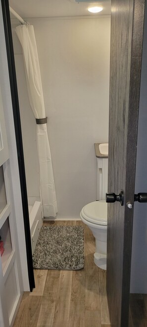 Shower, towels, soap, shampoo
