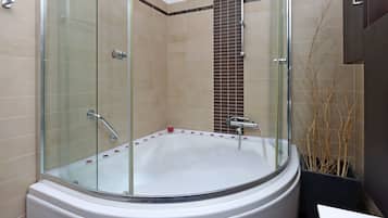 Combined shower/bathtub, hair dryer, bidet, towels
