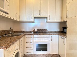 Fridge, microwave, oven, coffee/tea maker