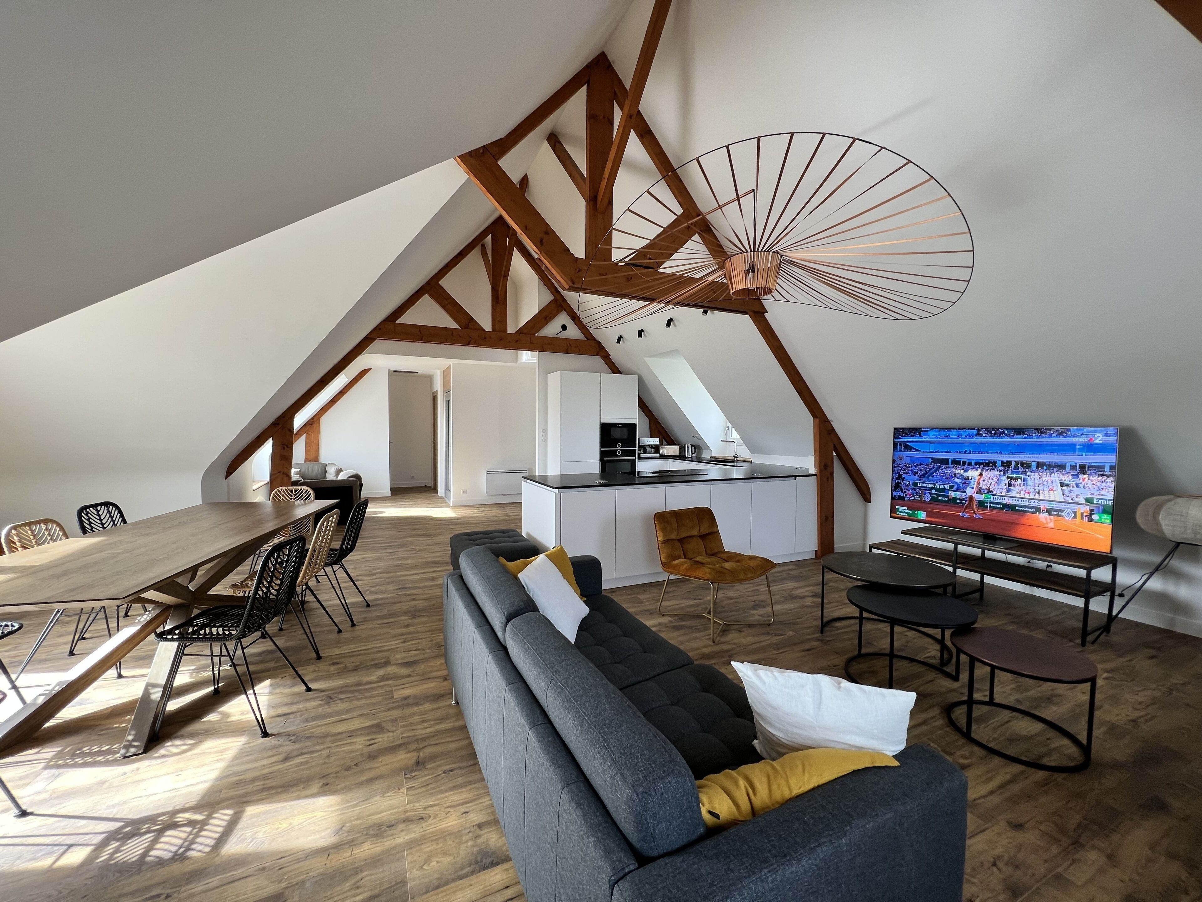 Smart TV, caminetto, tavolo da ping pong, libri