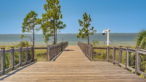 A wooden boardwalk leading to a beach with clear skies and calm water. - Luxe Beachfront WindMark Cottage w/ Deck! (Port St. Joe)