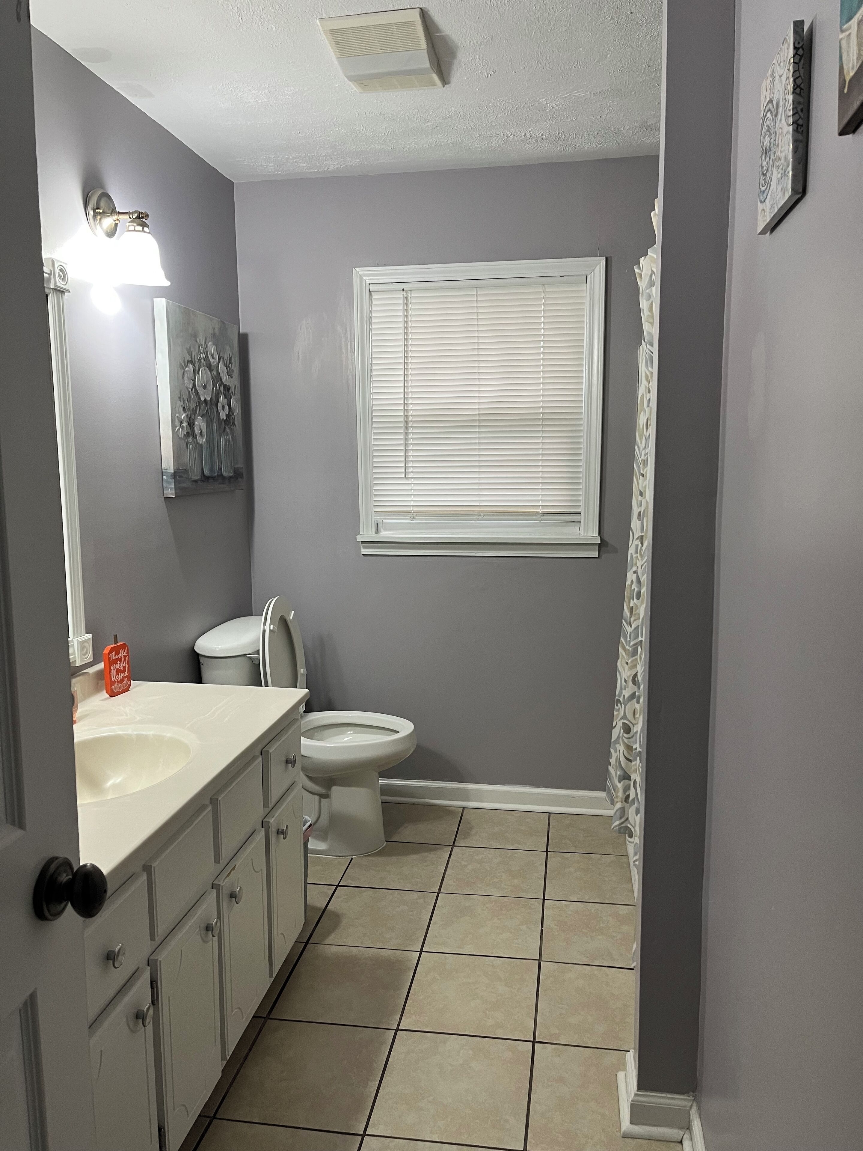 Combined shower/bathtub, towels, toilet paper