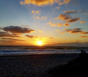 Beach nearby, sun loungers, beach towels