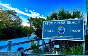 A sign for Stump Pass Beach State Park, developed in partnership with Charlotte County Board of County Commissioners.
