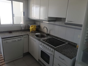 Fridge, microwave, oven, dishwasher