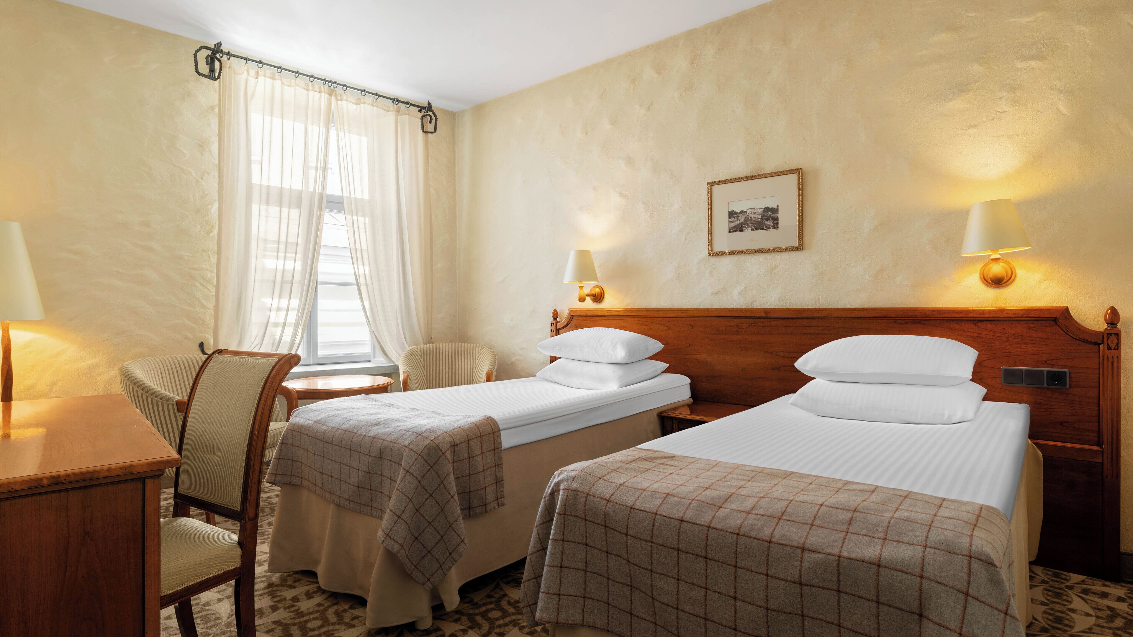 classic double or twin room | bathroom | hydromassage showerhead, hair dryer, towels, soap