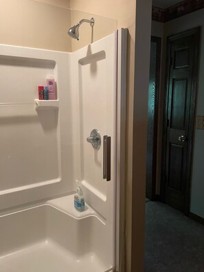 Combined shower/tub, jetted tub, hair dryer, towels