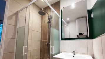 Shower, hair dryer, bidet, towels