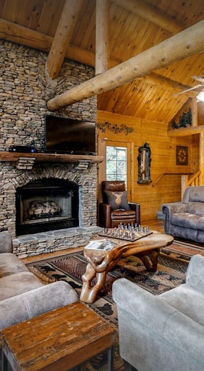 Televisión, chimenea y videojuegos