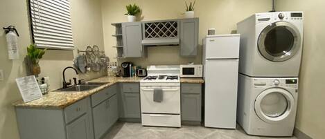 Fridge, microwave, oven