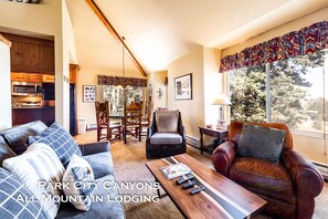 TV, fireplace - New Listing for 2022/23 Hidden Creek 22B: Overlooks the golf course, Walk to the Cabriolet Lift. (Park City)