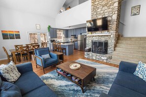 Smart TV, fireplace, video games, table football