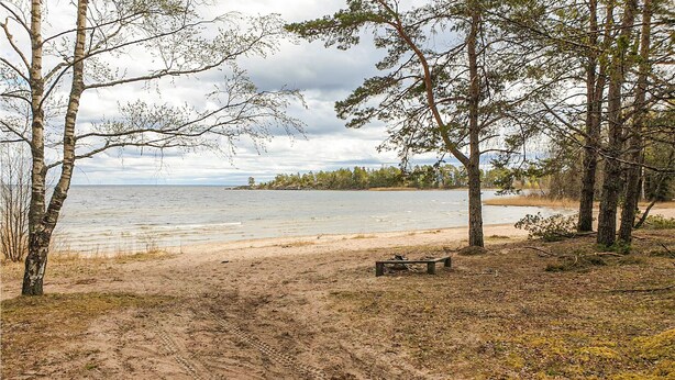 A sandy beach with trees and a view of a lake. - 3 bedroom pet friendly home in Säffle (Säffle)