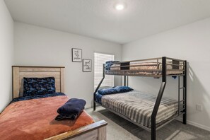 4 bedrooms, desk, iron/ironing board, travel cot