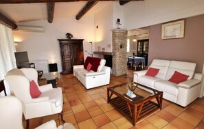 TV connectée, cheminée, table de tennis de table, chaîne hi-fi