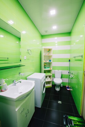 Comfort-Studiosuite | Badezimmer | Dusche, Haartrockner, Handtücher, Toilettenpapier