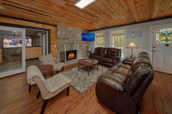 TV, fireplace, video games, DVD player