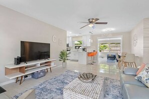 TV, books, stereo, offices