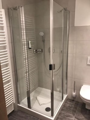 Habitación básica doble, con acceso para personas discapacitadas, vista al jardín | Baño | Regadera, secadora de cabello, toallas, jabón