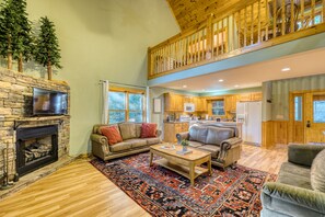 Smart TV, chimenea, reproductor de DVD y futbolito 