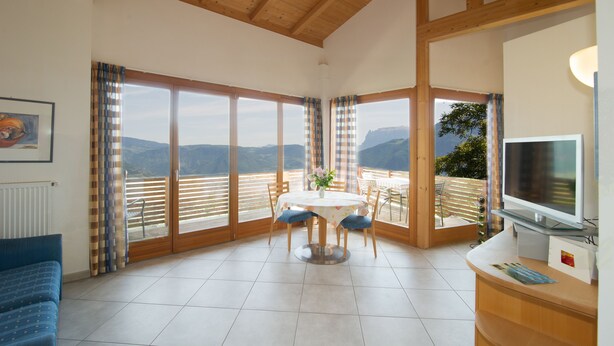 Una habitación amplia con una gran mesa de comedor, sillas, un televisor y un sofá.