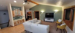 Smart TV, fireplace, DVD player, table football
